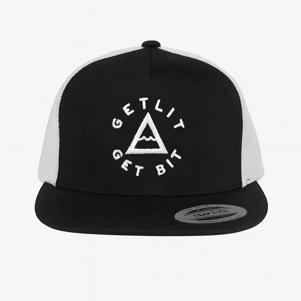 "Get Lit Get Bit" Black & White Mesh Snapback