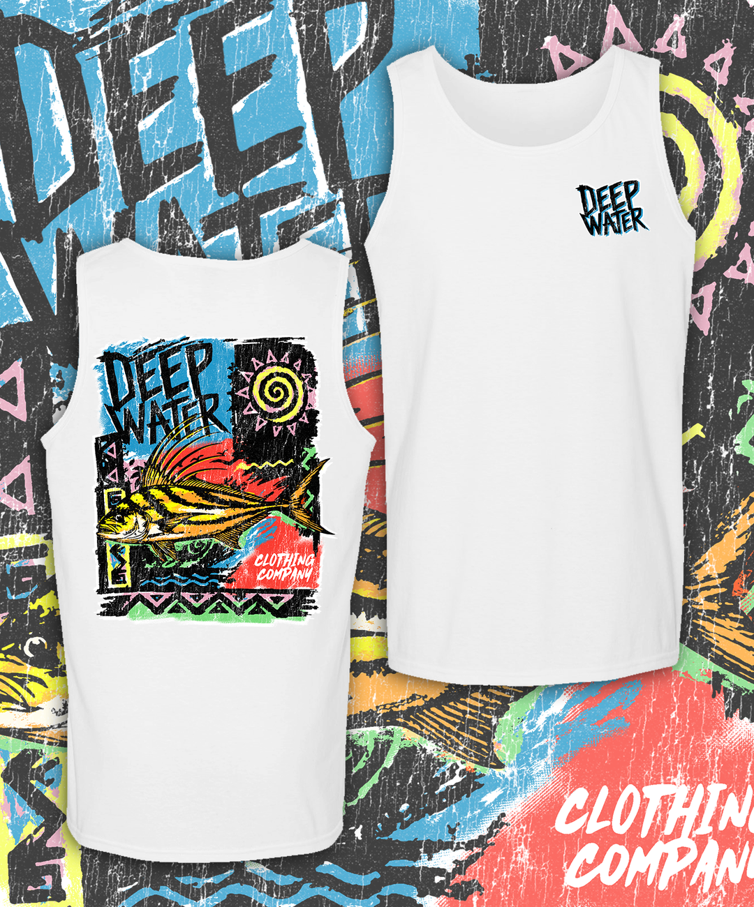 Neon Rooster - White Tank